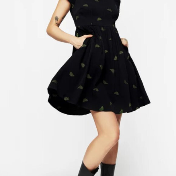 Disturbia black fern embroidered mini skater dress, size US8 - Picture 2 of 7